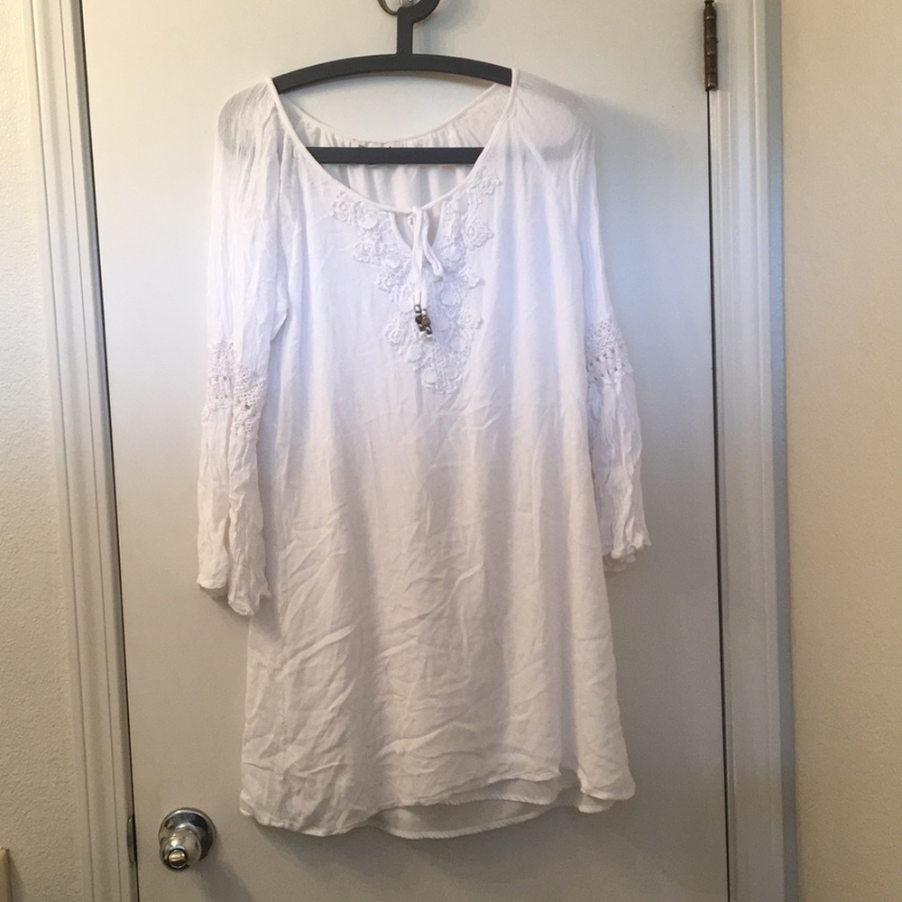 White linen shift dress